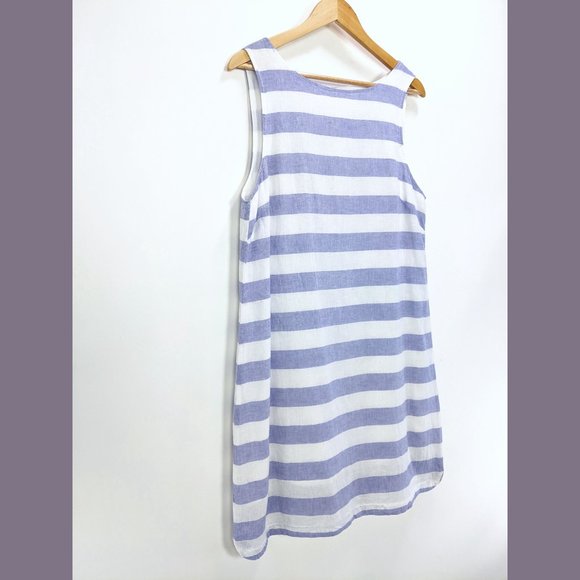 BEACHLUNCHLOUNGE Size M Womens Alina Stripe Linen Cotton Shift Dress Blue White - Picture 3 of 8